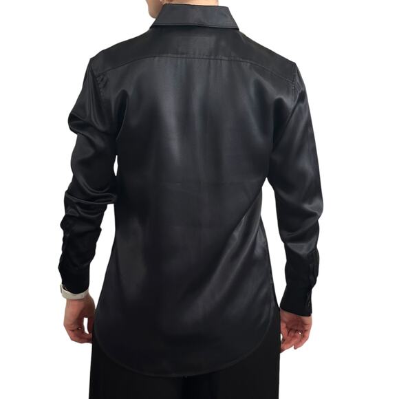 Saint Laurent Silk Satin Blouse Glossy Black size FR 38 Button front - Picture 8 of 13